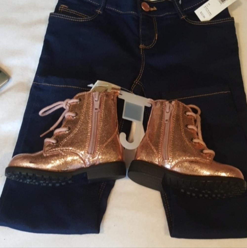NWT GAP Girls Glitter Pink Round Toe Laced Boots Sz 6